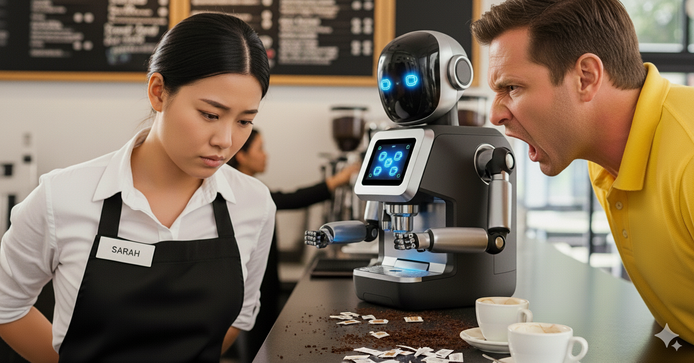 AI의 영향으로 직원에게 화를 내는 손님