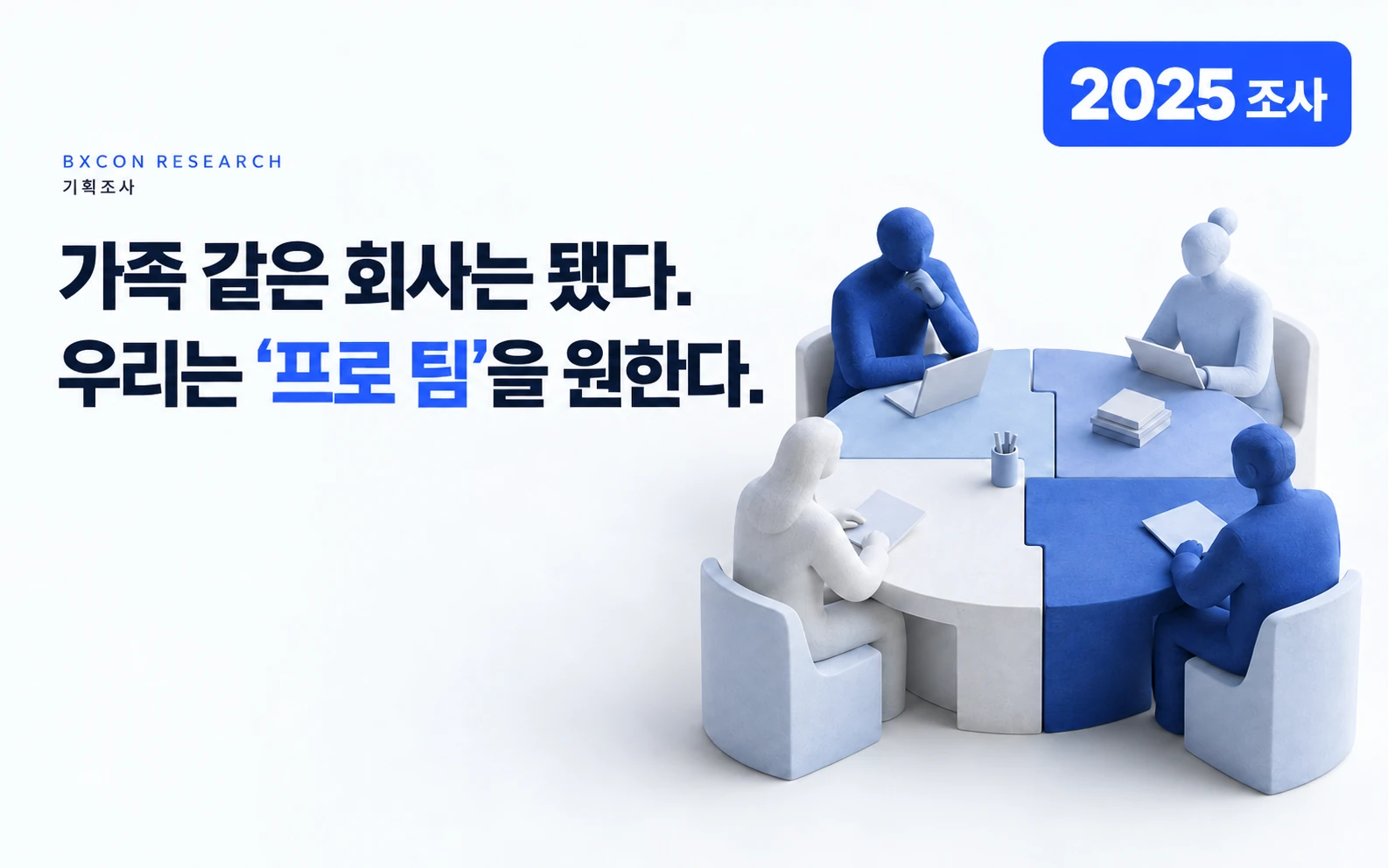 2025년 조사 — 가족 같은 회사는 됐다. 우리는 ‘프로 팀’을 원한다. — BXCON 기획조사 표지