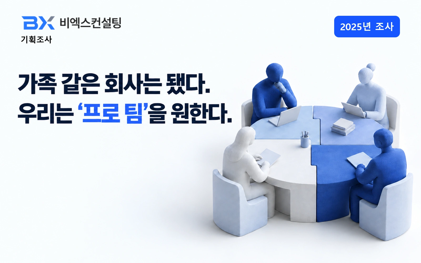2025년 조사 — 가족 같은 회사는 됐다. 우리는 ‘프로 팀’을 원한다. — 비엑스컨설팅 기획조사 표지