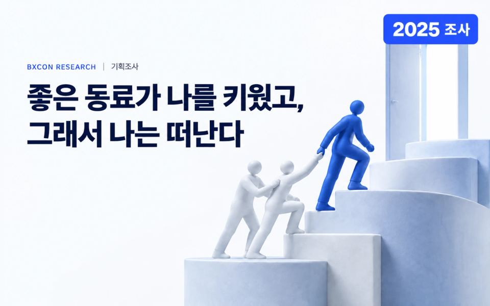2025년 조사 — 좋은 동료가 나를 키웠고, 그래서 나는 떠난다 — BXCON 기획조사 표지